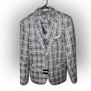 NWT Proper Pair Gray Windowpane Tweed Blazer Jacket Medium M